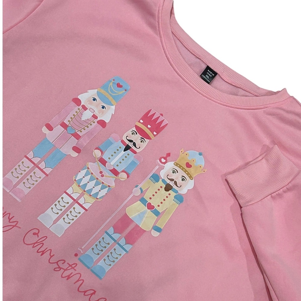 SHEIN Curve Pink Nutcracker Christmas Sweatshirt 3XL Plus Fleece Holiday